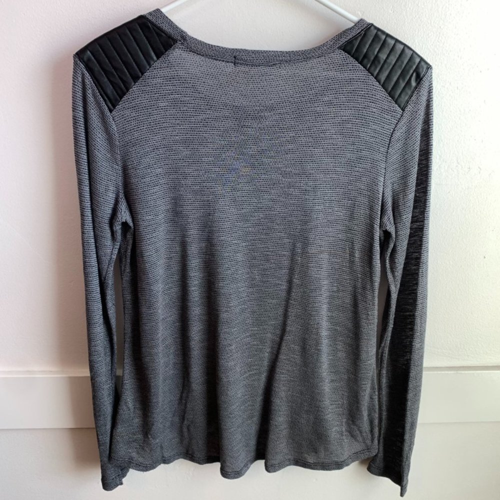 Olivia Moon Gray & Faux Leather Long Sleeve Shirt - Picture 2 of 6